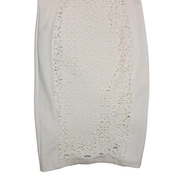 Enfocus Studio Ivory Sheath Dress Size 4 Floral Cutout Stretch Cocktail Party - Picture 10 of 16